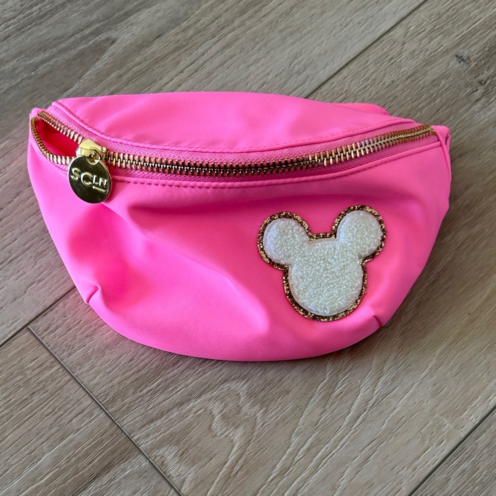 New - Stoney Clover Lane Bright Pink Bum Bag with White Mickey Mouse Patch